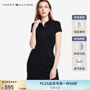 TOMMY HILFIGER【透氣舒適】夏季女裝珠地網(wǎng)眼五?？坌奚盹@瘦POLO裙連衣裙 氣質(zhì)黑BDS S 推薦：100/110斤