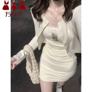 萬欣兒法式純欲甜辣吊帶連衣裙女春季新款小個子修身收腰包臀短裙兩件套 短裙 XL 建議110-125斤