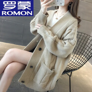羅蒙（ROMON）愛依服秋季百搭毛衣開衫女外套2022年新款寬松麻花中長款針織衫 卡其色 均碼