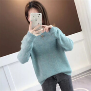 全鶯月加厚馬海毛毛衣女2022年早秋新款亮絲打底針織衫慵懶寬松上衣長(cháng) 天藍色常規款 M 建議91-100斤