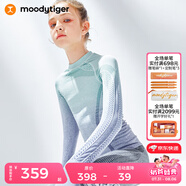 moodytiger女童一體織運(yùn)動(dòng)長(zhǎng)袖秋冬款兒童上衣提花透氣緊身舒適彈力圓領(lǐng)T恤 灰紫藍(lán)上衣 120 （推薦身高105-125cm）