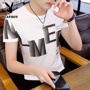 花花公子（PLAYBOY）冰絲短袖t恤男士2025新款夏季潮牌漸變印花學(xué)生潮流半袖體恤男裝 白色 （M 短袖） M