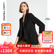 朗姿【三醋酸Basic衣櫥】白色女士小西裝外套夏新款西服明星同款 黑色 XL