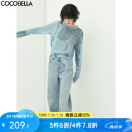 COCOBELLA復(fù)古水洗磨白低腰牛仔褲男友風(fēng)寬松休閑拖地直筒褲DN73 淺牛仔藍(lán) M