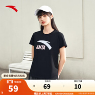 安踏（ANTA）【快干棉】T恤男女同款2025夏季情侶吸濕排汗LOGO寬松休閑短袖t恤 【女款-大logo】基礎黑8115-2 M /男170 女165