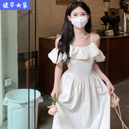 茵侈法式感一字肩連衣裙女夏季新款氣質女神范獨特絕美長裙子 氣質女神范連衣裙 S