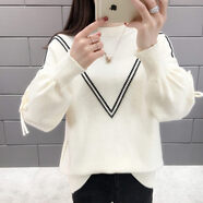 加厚毛衣女學(xué)生寬松外穿打底衫2025年新款百搭甜美洋氣針織衫上衣 米白 M