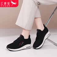 紅蜻蜓女鞋飛織透氣網(wǎng)面休閑鞋系帶戶(hù)外百搭跑步鞋WXB151501黑色37