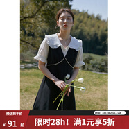 獨(dú)束大碼女裝法式甜美重工假兩件連衣裙夏季新款顯瘦裙子22DS2314 靜謐黑 L