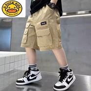 G.DUCKKIDS男童休閑短褲夏季大童薄款兒童工裝七分中褲男孩運動(dòng)五分褲潮外穿 卡其色（多兜蓋短褲) 170 建議身高160厘米左右