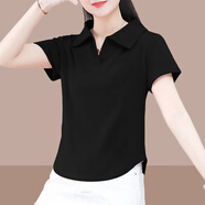 子耳廣州十三行高端女裝夏裝精品上衣杭州四季青深圳南油30歲純棉短袖 黑色 2XL 適合115至130斤