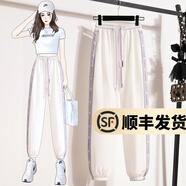 幻黛（HUANDAI）運(yùn)動(dòng)褲女秋季新款寬松高腰束腳哈倫褲休閑九分衛(wèi)褲子 夏季款-白色GZ-KX1838 L
