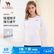 駱駝（CAMEL）防曬運(yùn)動(dòng)T恤女透氣速干圓領(lǐng)長(zhǎng)袖上衣 C0W1YL6660A5 冰川白 M
