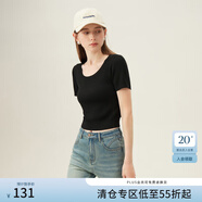 范思藍恩圓領(lǐng)t恤女2024新款夏季韓系氣質(zhì)針織上衣24FS12067 黑色 XS