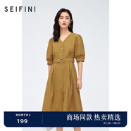 詩凡黎（'SEIFINI）商場同款v領(lǐng)氣質(zhì)連衣裙女夏新款收腰通勤裙子3D4191271 淺軍綠 XL 170/92A