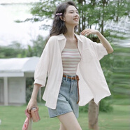 AEMAPE法式七分袖小個(gè)子襯衣女外穿2025夏秋季薄款寬松顯瘦外搭輕薄上衣 白#輕奢減齡洋氣別致小衫 七分袖 S 【80-95斤】