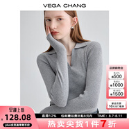 VEGA CHANG針織衫女長袖2025秋冬新款韓版顯瘦氣質(zhì)polo針織打底衫 慕斯灰 M