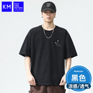KILO METERSKM短袖t恤男士夏季重磅2025新款寬松美式復(fù)古圓領(lǐng)體恤上衣服 W6211黑色 M _建議體重(100-120斤)