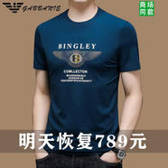 AX2025夏季新款桑蠶絲短袖t恤男士夏季薄款冰.絲大牌青年體恤衫男裝 8889墨蘭 165/M建議95-115斤 均碼