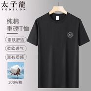太子龍（TEDELON）220g重磅純棉短袖T恤男士圓領(lǐng)印花寬松簡(jiǎn)約通勤打底衫 黑色2XL