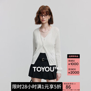 初語(yǔ)V領(lǐng)坑條針織衫女2025夏季新款浪漫天藍(lán)色仿亞麻薄外套開(kāi)衫 米白色 L