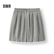 森馬（Semir）半身裙女蕾絲花邊百褶裙溫柔俏皮2025夏季新款松緊腰短裙甜美 中花灰00502 S