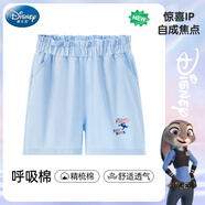 迪士尼女童夏季褲子薄花邊短褲女孩居家短褲純棉休閑褲PBZPL0076 藍 140