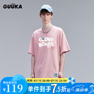 古由卡（GUUKA）xSANK嘻哈潮牌t恤男士短袖夏季情侶裝劉宇同款休閑寬松五分半截袖 粉色 F4662 XL
