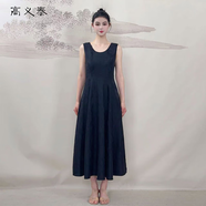 高義泰深黑絞羅喬其里襯真絲無袖輕禮服AY921 墨色月光（J44） S