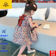 G.DUCKKIDS品牌童裝女童連衣裙夏裝新款小童公主裙洋氣韓版兒童裝女寶寶無袖 官方旗艦紅色碎花 90建議身高75-88cm左右 均碼