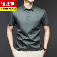 恒源祥高端桑蠶絲短袖T恤男夏季薄款商務(wù)休閑翻領(lǐng)彈力無痕polo衫上衣服 DX86180灰綠 3XL