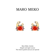 朵維爾米（dower me）Maro Meko小巧可愛紅色小螃蟹耳釘輕奢感小眾卡通耳飾耳夾女 小螃蟹【耳釘】 有耳洞拍