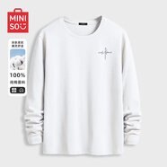 名創(chuàng  )優(yōu)品（MINISO）純棉長(cháng)袖T恤男港風(fēng)打底衫胖男生寬松大碼秋衣春秋款百搭氣質(zhì)體恤 白色(自由筆尖胸標) L 175(體重120-140斤左右)