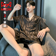 貓人（MiiOW）睡衣男士夏季冰感短袖褲夏天薄款仿真絲男生青年學(xué)生家居服套裝 G713 3XL 身高185左右體重175-195斤