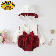 G.duck滿(mǎn)月嬰兒衣服秋裝女寶寶連體衣可愛(ài)超萌百日宴公主哈衣包屁衣春秋 酒紅色蝴蝶公主哈衣+ 贈帽子 59cm 59適合年齡0-3個(gè)月寶寶