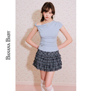 香蕉寶貝（BANANA BABY）BANANA BABY2025年夏新款純欲風(fēng)扭扭肩不規則T恤女修身露肩 藍色 S