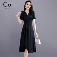 Co.女王輕奢夏季連衣裙女2025新款氣質(zhì)名媛洋氣顯瘦女裝絕美V領(lǐng)裙子 黑色 M 【80-105斤】