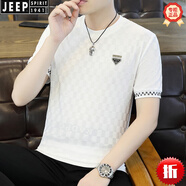 JEEP SPIRIT品牌高檔男士冰絲短袖t恤2025夏季新款高端圓領(lǐng)體恤衫半袖上衣男 白色 M 90-110斤