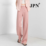 JPN香港潮牌棉麻高腰闊腿褲女夏薄款冰絲褲女式直筒褲天絲亞麻褲高端 櫻花粉 S 26