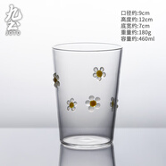 九土創(chuàng)意立體小花玻璃杯高硼硅耐熱玻璃杯牛奶杯咖啡杯果汁杯 清新黃高款杯