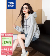 唐獅（TonLion）2024女前胸圖案撞色帽繩連帽衛(wèi)衣 淺麻灰/無絨款二批 XL 