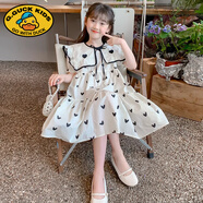 G.duck小黃鴨女童2025夏短袖連衣裙兒童花仙網(wǎng)紗公主裙寶寶生日高端洋氣 222披肩白 120
