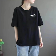 Fila純棉短袖T恤女2025夏季寬松半袖上衣 黑色小標 L 【125-140斤】