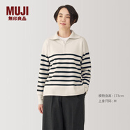 無印良品（MUJI）女式水洗米蘭諾羅紋針織半拉鏈毛衣長(zhǎng)袖女款女裝針織衫冬季條紋 米白色條紋 M (160/84A)