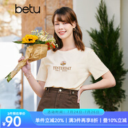 betu百圖女裝圓領(lǐng)短袖插畫風印花T恤女2202T72 淺黃 M