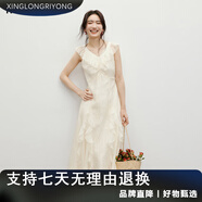 紅袖（hongshow）甜美連衣裙2025夏季新款女裝波嬉風(fēng)鏤空蕾絲繡花荷葉邊無袖裙 米白004 M 均碼