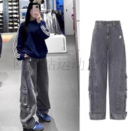 軍綠色工裝褲女2025春夏辣妹痞帥美式覆古小個(gè)子闊腿爵士傘兵褲 灰色長(zhǎng)褲-超好看 M