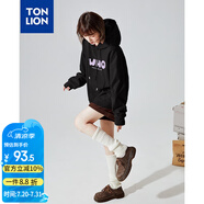 唐獅（TonLion）2024衛(wèi)衣女寬松連帽oversize上衣外套帽衫 黑色 M