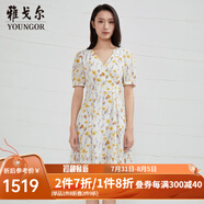 雅戈爾（YOUNGOR）連衣裙女標準版純真絲系列桑蠶絲面料高檔連衣裙商場(chǎng)同款 白色/印花 M 165/88A