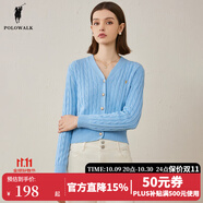 POLOWALK女士針織衫秋V領開衫潮流淑女風復古絞花毛衣 淺藍 M (160)